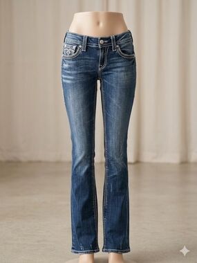 Rock Revival Women's Dark Blue Flare Jeans with Contrast Stitching